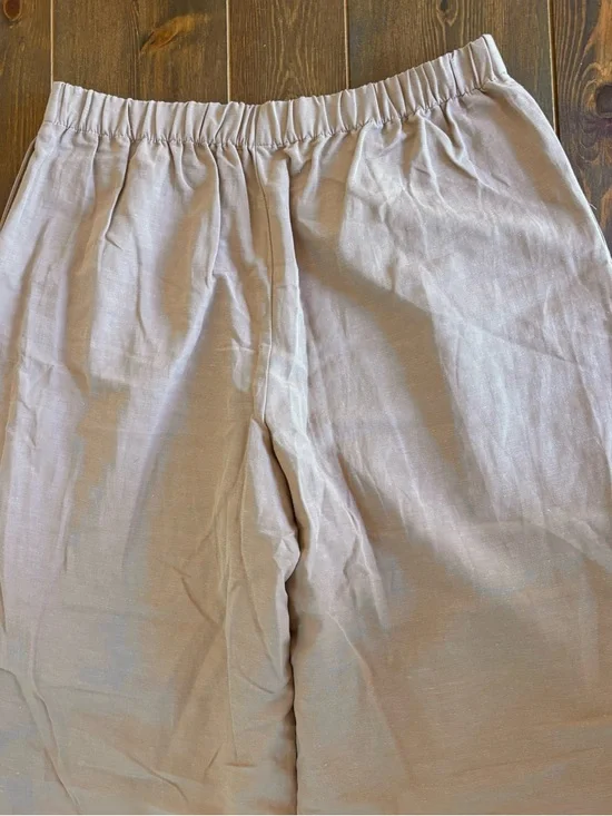 Zara Linen Blend Wide Leg Pull-On Pants Pleated Front Neutral Tan Size Medium - Picture 10 of 13